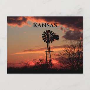 Kansas Windmill Silhouette Sunset Post Kaart