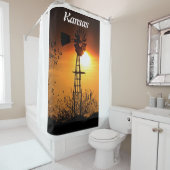Kansas Windmill Sunset Douchegordijn (In situ)