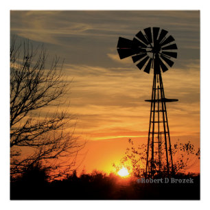 Kansas Windmill Sunset Glossy Poster Perfect Poster