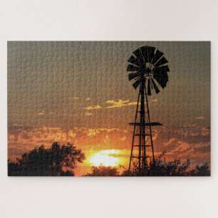 Kansas Windmill Sunset Puzzle Legpuzzel