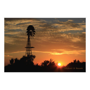 Kansas Windmill Sunset Silhouette Foto/Poster Foto Afdruk