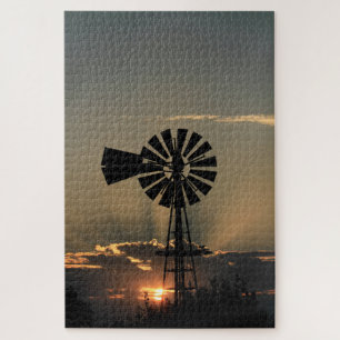 Kansas Windmill Sunset with Sun Rays Legpuzzel