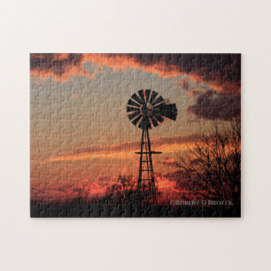 Kansas Windmolen Silhouet met wolken Puzzel