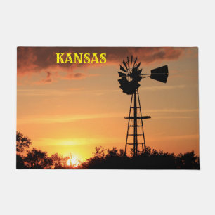 Kansas Windmolen Zonsondergang Door Mat
