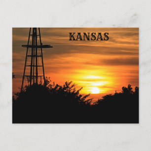 Kansas Zonsondergang met Silhouet van Windmolen  P Briefkaart