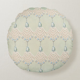  kant blauwgroen strass crème Victoriaans Rond Kussen
