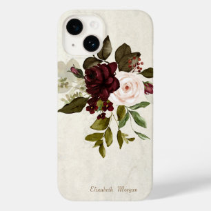 Kant Bloemen Vintage Chic Burgundy Case-Mate iPhone 14 Hoesje