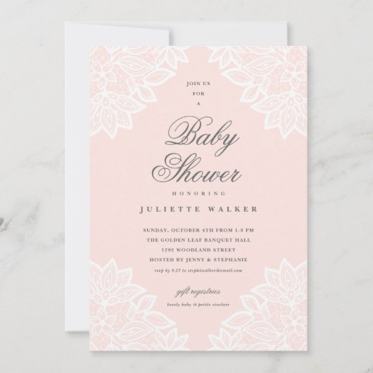  kant, blush roze baby shower-uitnodiging aankondiging (Voorkant)