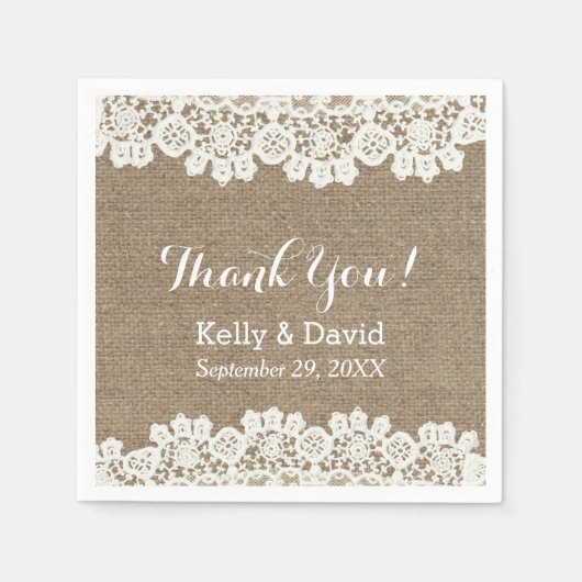 kant & burlap rustieke bruiloft Dank u Servetten (Voorkant)