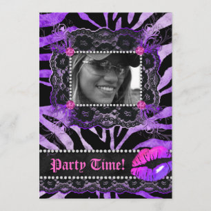 Kant Diamanten Verjaardagsfeest Zebra Paarse Lippe Kaart