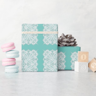 Kant doily kijken blauwgroen wit  ouderwets cadeaupapier