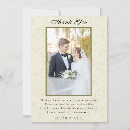 Kant Elegant Foto Bruiloft Bedankkaart (Voorkant)