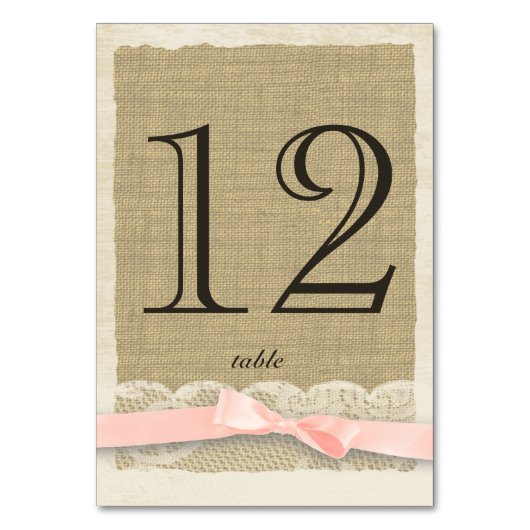 Kant en Blush Bow Tafelnummer Kaart (Achterkant)