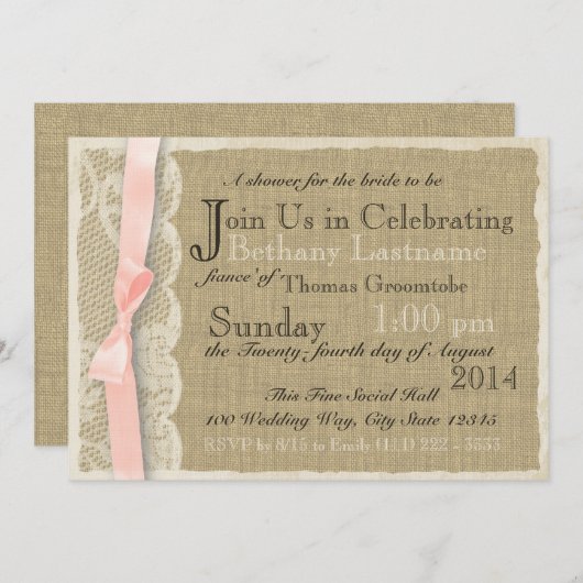  kant en Blush Bow Vrijgezellenfeest Kaart (Voorkant / Achterkant)