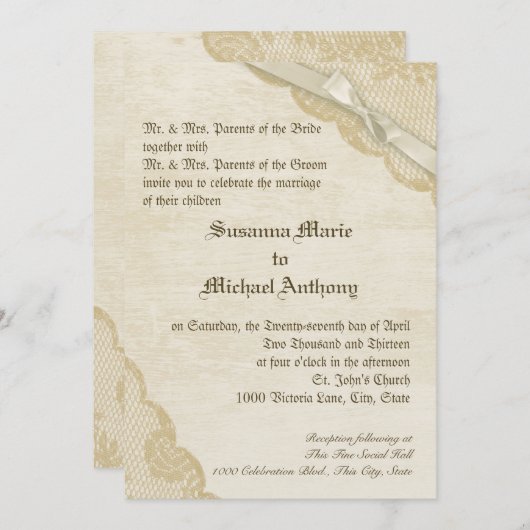  Kant en boog bruiloft Kaart (Voorkant / Achterkant)