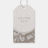 Kant en burlap rustiek land bruiloft monogram cadeaulabel (Achterkant)