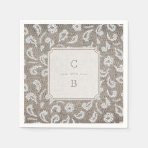 Kant en burlap rustiek land bruiloft monogram servetten