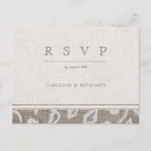 Kant en burlap rustiek land bruiloft RSVP Uitnodiging Briefkaart