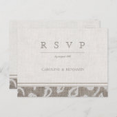 Kant en burlap rustiek land bruiloft RSVP Uitnodiging Briefkaart (Voorkant / Achterkant)