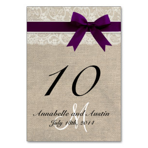 Kant en Burlap Rustieke Trouwtafel Kaart - Plum