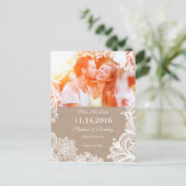  kant en Burlap Save the Date Briefkaart (Staand voorkant)