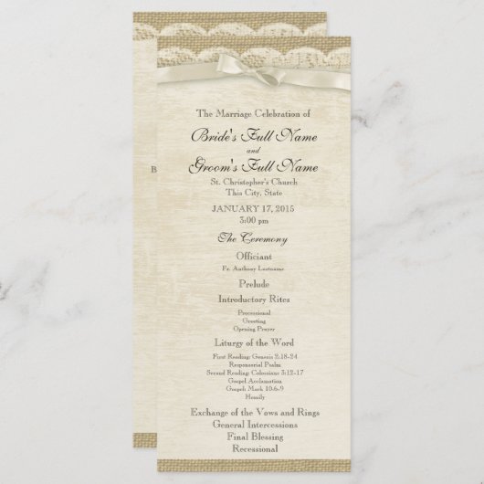  Kant en Burlap Trouwprogramma Programma (Voorkant / Achterkant)