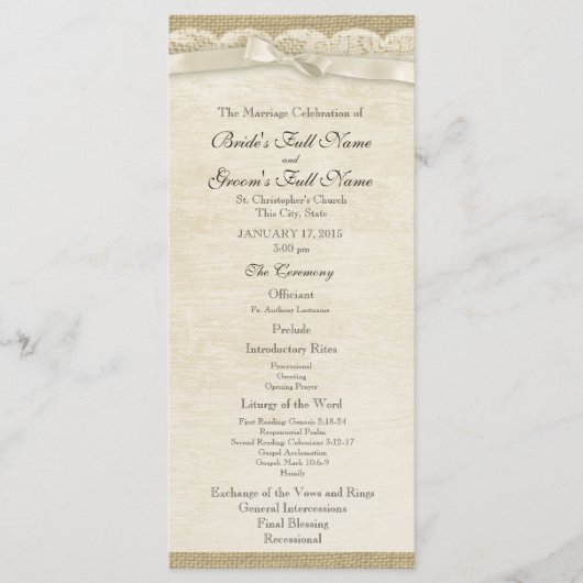  Kant en Burlap Trouwprogramma Programma (Voorkant)