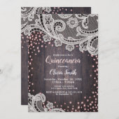 Kant en hout blush glitter rustieke Quinceanera Kaart (Voorkant / Achterkant)