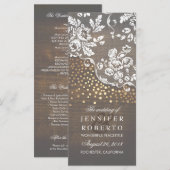 Kant en hout Goud Confetti Rustiek Trouwprogramma Programma (Voorkant / Achterkant)