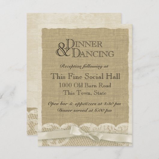 Kant en jute ontvangstkaart uit de oude doos informatiekaartje (Voorkant / Achterkant)