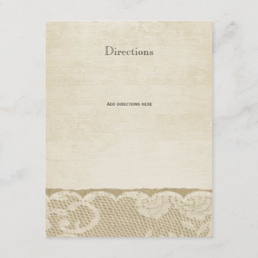 Kant en jute ontvangstkaart uit de oude doos informatiekaartje (Achterkant)