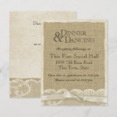 Kant en jute ontvangstkaart uit de vintage stijl informatiekaartje (Voorkant / Achterkant)