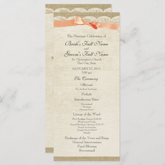  kant en koraal boog bruiloft programma (Voorkant / Achterkant)