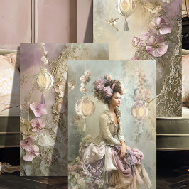 Kant en Licht Triptiek Salie Mauve Bloem Damesjurk Inpakpapier Vel