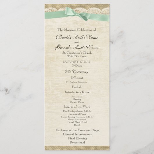  kant en munt groene boog bruiloft programma (Voorkant)