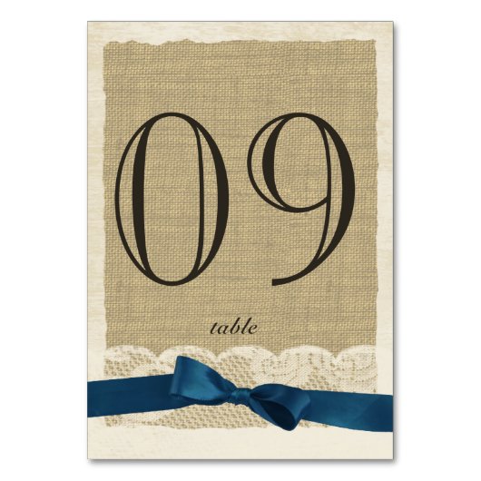 Kant en Navy Blue Bow Tafelnummer Kaart (Achterkant)