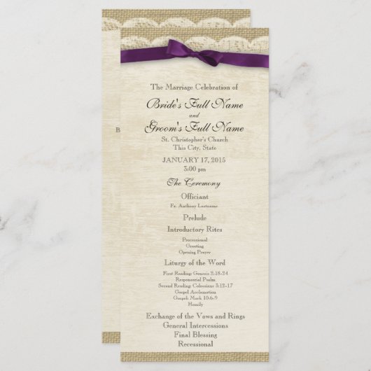 kant en Paarse boog bruiloft programma (Voorkant / Achterkant)