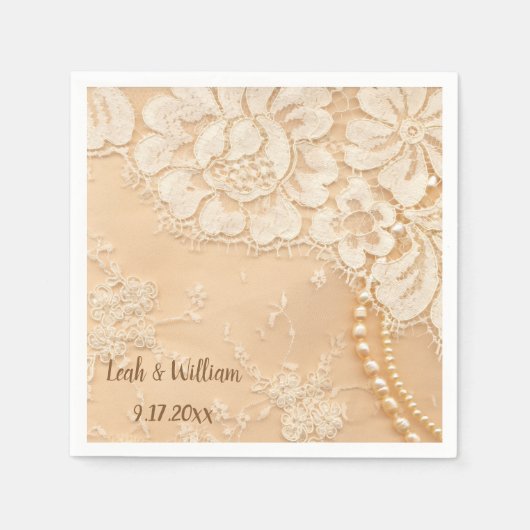 Kant en parels ecru servet (Voorkant)