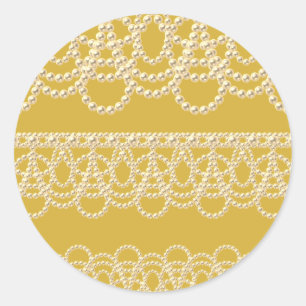 Kant en Parels Goud Ronde Sticker