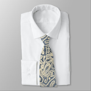 Kant-geïnspireerd patroon in Navy Champagne Stropdas