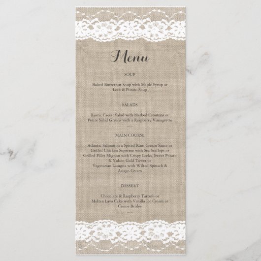 Kant in het wit op Burlap Menu (Voorkant)