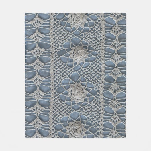  kant: kleine witte rozen. fleece deken (Voorkant)