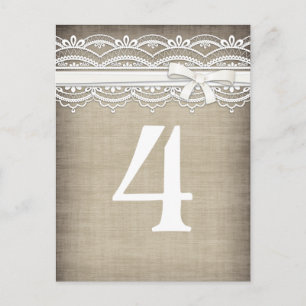  kant & linnen rustieke elegantie tafel nummer briefkaart