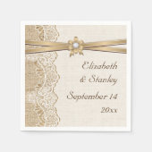 Kant, lintbloem & jute bruiloft servetten (Voorkant)