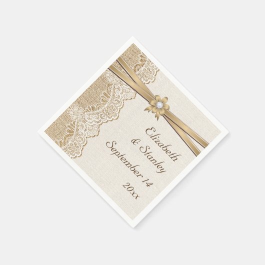 Kant, lintbloem & jute bruiloft servetten (Hoek)