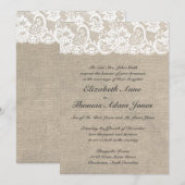 kant look & burlap look bruiloft uitnodiging (Voorkant / Achterkant)