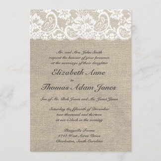  kant look & burlap look bruiloft uitnodiging