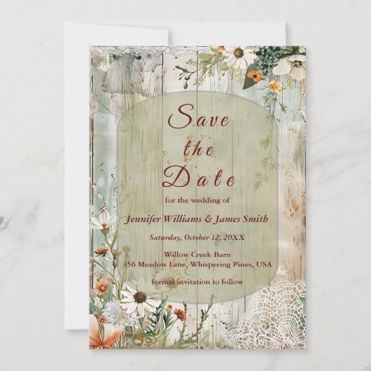  kant & madeliefjes rustiek Save the date Kaart (Voorkant)