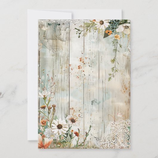  kant & madeliefjes rustiek Save the date Kaart (Achterkant)