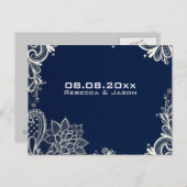  kant marine blauw bruiloft bewaar de datum aankondigingskaart (Voorkant / Achterkant)